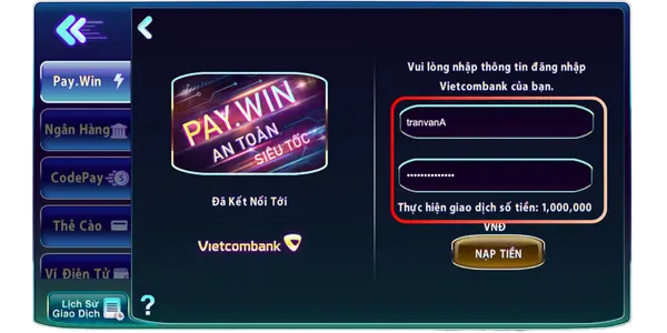 Đăng nhập internetbanking để nạp tiền 789club